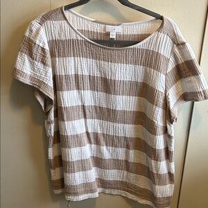 J. Jill Brown and White Striped Short Sleeve Top